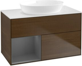 V&B Waschtischunterschrank Finion 100 in Anthrazit lackiert mit Regal, Breite: 100 cm, Tiefe: 50,1 cm, Höhe: 50,1 cm - Bild 1