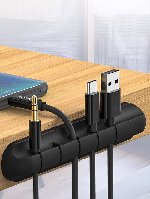 Selbstklebende Silikon Kabel-Organizer-Clips für deinen Schreibtisch zur Kabelverwaltung von Ladegeräten, Maus und Kopfhörern in Schwarz oder Weiß - Bild 1