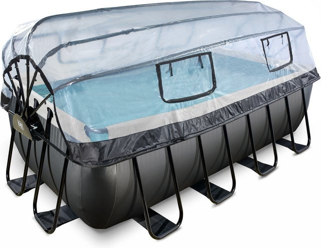 EXIT Black Leather Optic Pool Schwarz B/T/H: 400 x 200 x 122 cm mit Abdeckung und Sandfilterpumpe - Bild 1