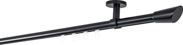Ondeco Gardinenstange auf Maß Schwarz mit Deckenträger und Gleiter, Innenlauf 20mm, Breite: 270 cm - Bild 1