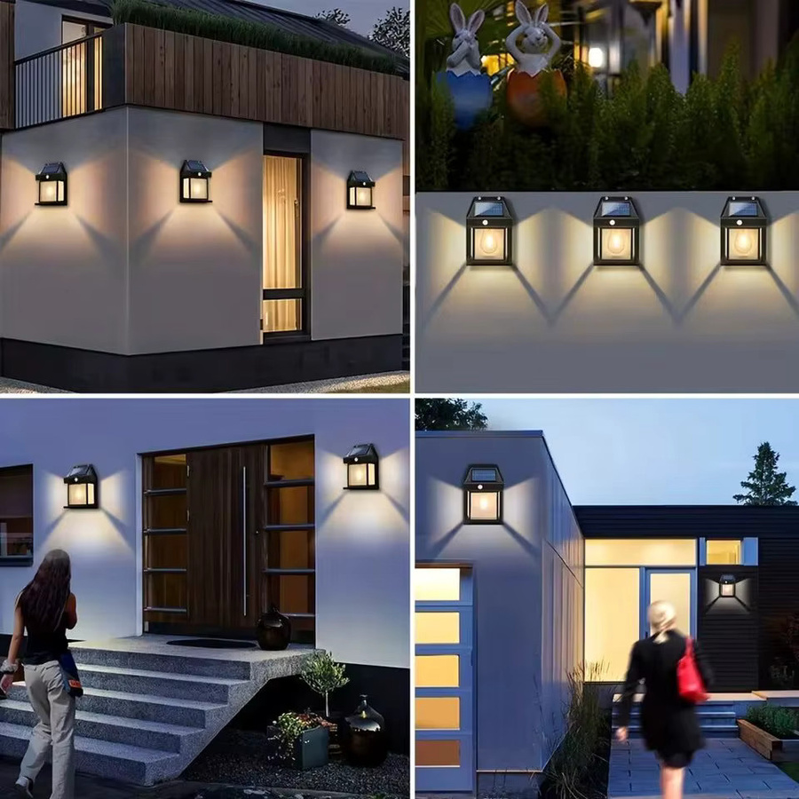 XIWANGFIRE Solar-Wandleuchte in Schwarz mit warmweißem Licht für Garten, Balkon und Außenbereiche - Bild 5