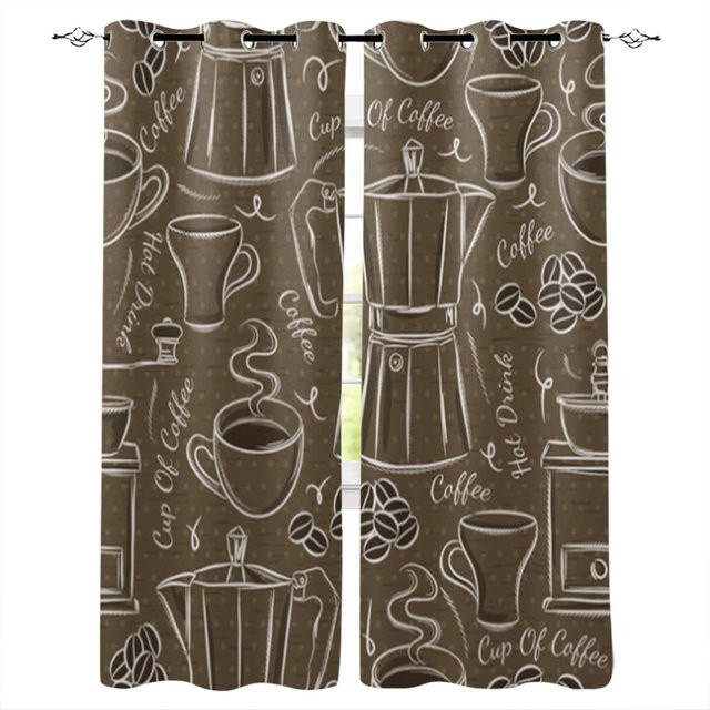 Super Six Retro Fenstervorhänge mit Holzmaserung und Gitter-Design, Braun, B: 70 cm, H: 100 cm, 2er-Set - Bild 1