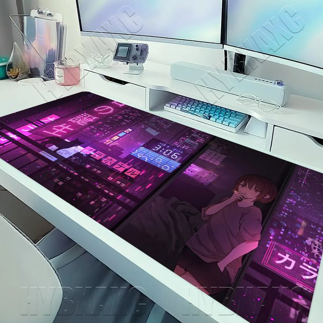 HYBXAXC Gaming Mauspad Neon Japan Retro Vaporwave Lila Schreibtischunterlage XXL B/T: 90 x 40 cm - Bild 1