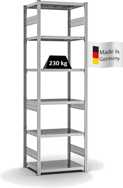 PROREGAL Fachbodenregal Stecksystem T-Profil Medium-Duty, verzinkt, Farbe: Silber, H x B x T: 250 x 75 x 50 cm, 6 Ebenen, Fachlast 230 kg, beidseitig nutzbar - Bild 1