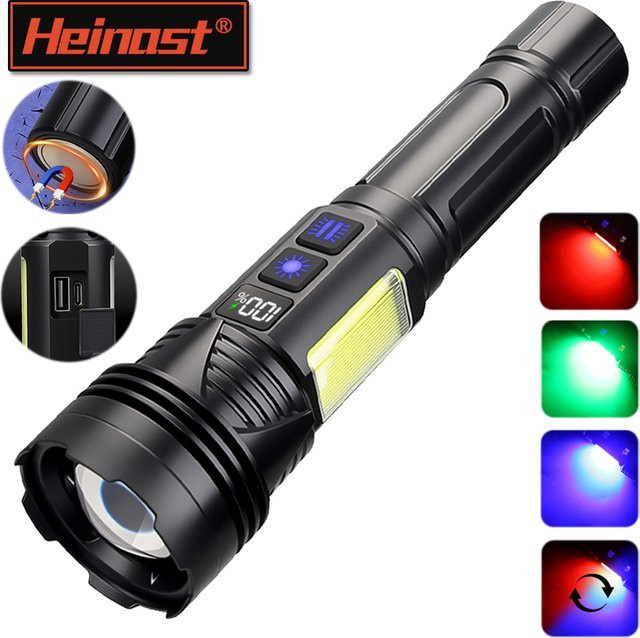 Heinast LED-Handtaschenlampe aus Aluminium in Schwarz, USB-aufladbare taktische Zoom-Taschenlampe mit Magnet und 11 Modi - Bild 1