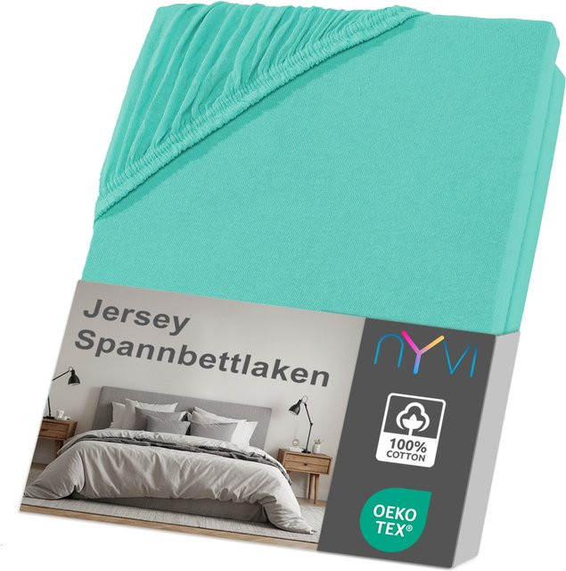 NYVI DreamScience Jersey Spannbettlaken mit Rundumgummizug, bügelfrei, Farbe: Mint, B/T: 140 x 200 cm bis 160 x 200 cm, Matratzenhöhe bis 22 cm - Bild 1