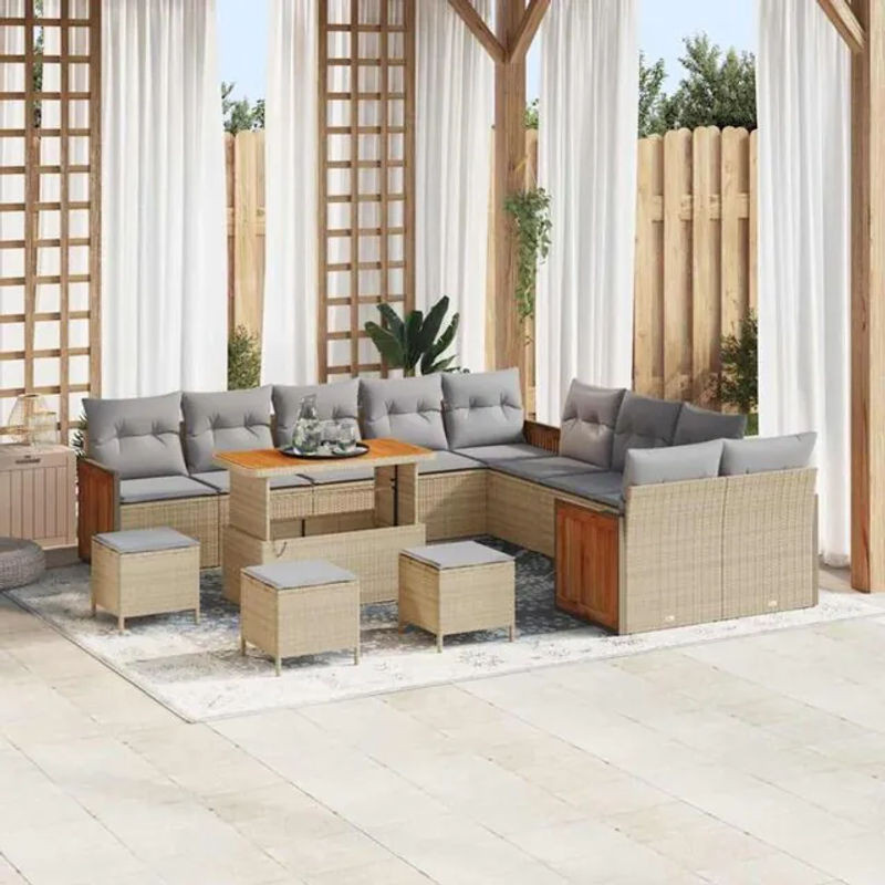 vidaxl Garten-Sofa-Set aus Polyrattan und Stahl, 14-teiliges Loungemöbel-Set in Beige und Grau, B/T/H: 110 x 55 x 71 cm - Bild 1