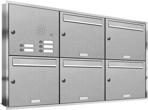 AL Briefkasten-System für 5 Parteien zur Unterputzmontage, silberfarben, B/H/T: 153,213 x 72,4 x 11,6 cm - Bild 1