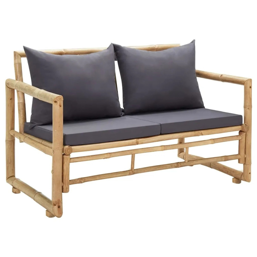 furnicato Gartenbank aus Bambus mit Kissen in Grau, Breite: 115 cm - Bild 2