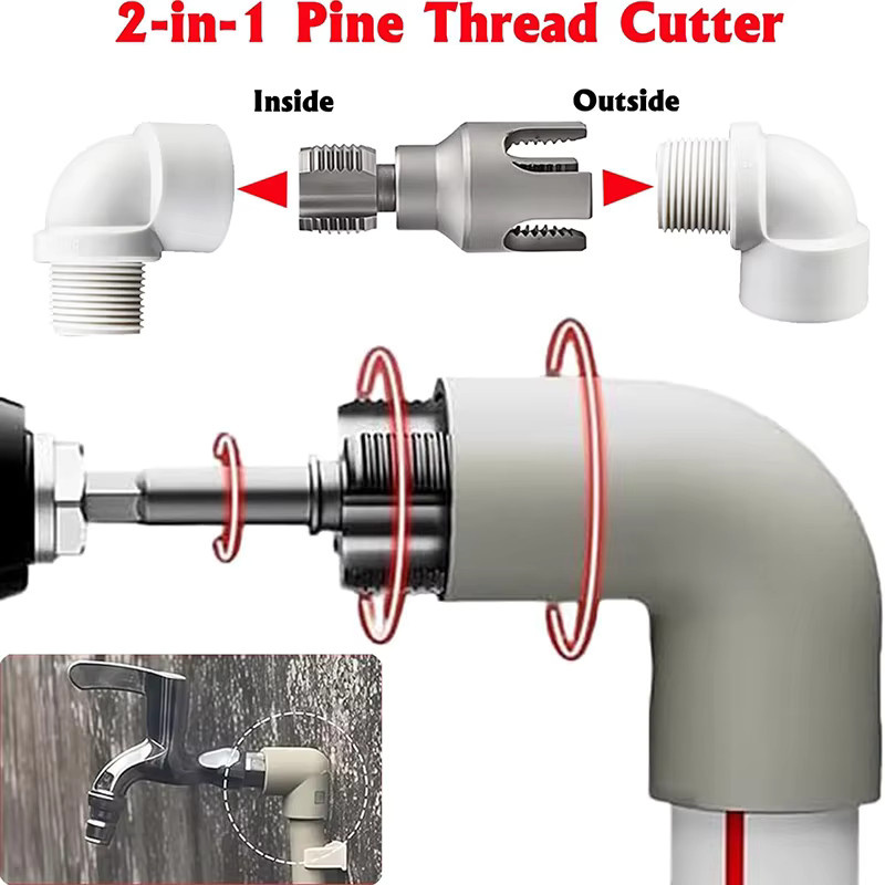 TQLQ 3-teiliges Rohrgewindeschneidwerkzeug-Set aus Kunststoff für PVC, PPR und MPP in Silber, passend für 1/2", 3/4" und 1" Innen- und Außengewinde - Bild 2