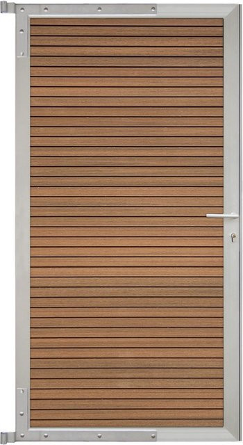 GartenLand Steckzauntor Shadowline aus WPC und Aluminium in Mahagoni mit silbernem Rahmen, B/H: 90 x 175 cm - Bild 1