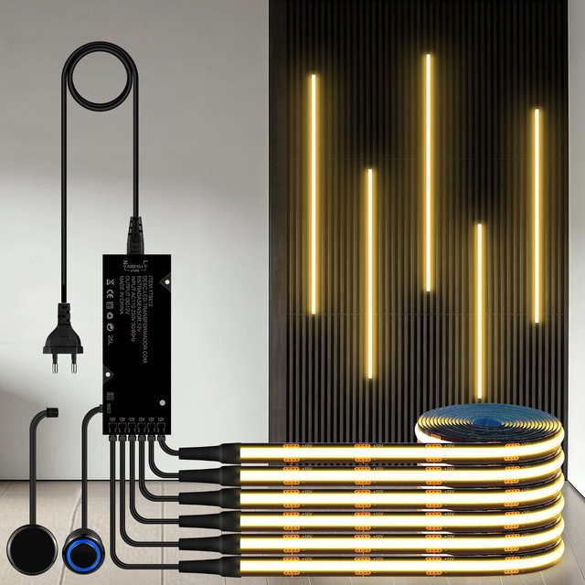 CHNAITEKE Dimmbarer COB LED-Streifen mit Berührungssensor in Schwarz für Akustikgitter und Wandpaneel Dekoration - Bild 1