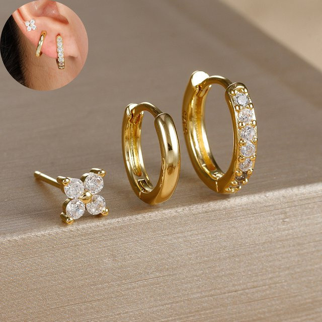 Maodane Creolen Set, Edelstahl, Gold, Zirkonia, Damen - Bild 1