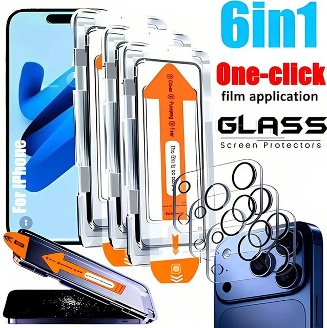 6-in-1 Displayschutzfolien und Kameraschutz Set mit automatischer Installation und staubdichter Box für iPhone 17 Pro Max und iPhone 16 Pro, transparentes gehärtetes Glas - Bild 1