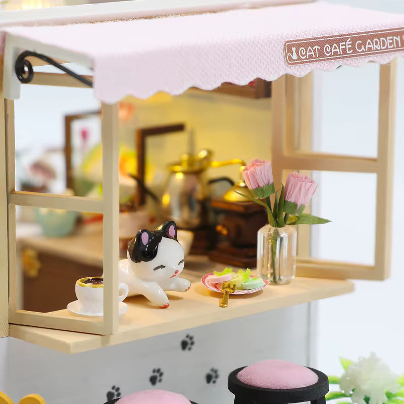 zuuton Holz Puppenhaus Katze Café, DIY Mini Haus Kit, mit Möbeln - Bild 3