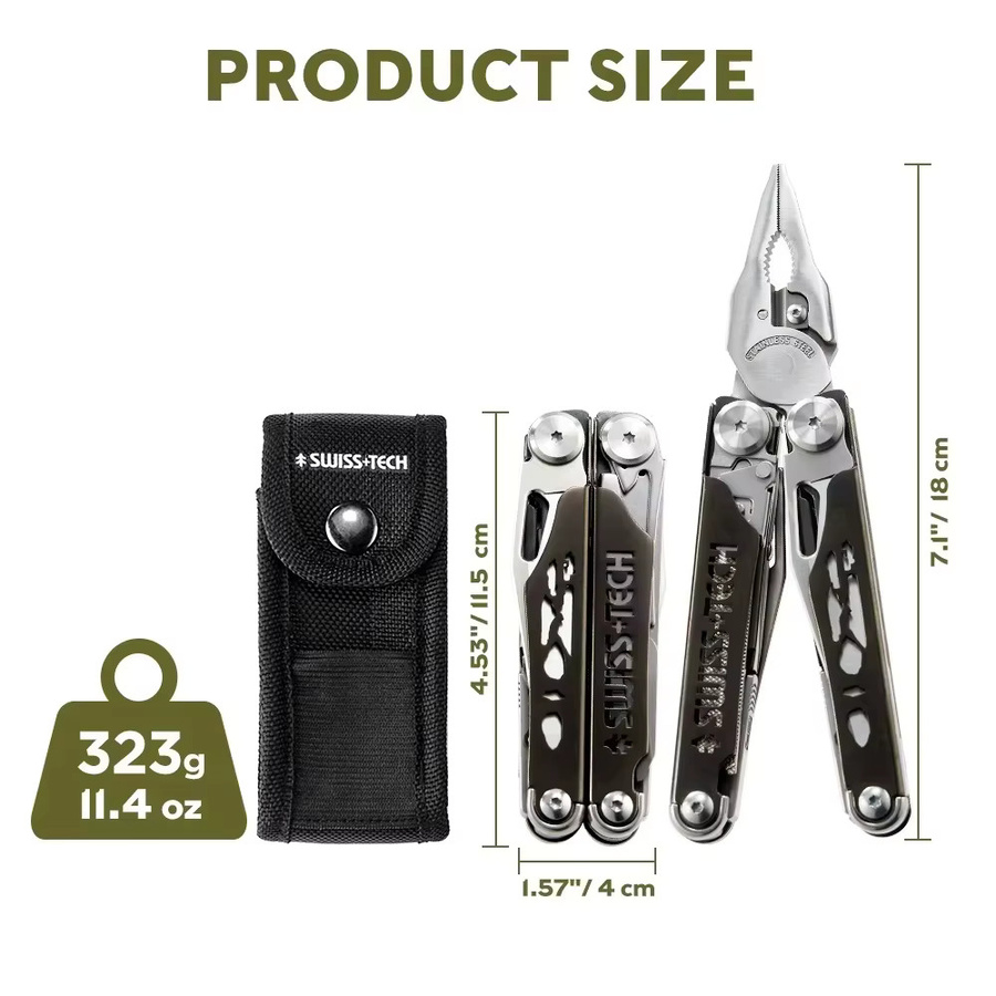 SWISS TECH 37-in-1 Multitool-Zange in Silber mit Schere und austauschbarem Sägeblatt für EDC und Outdoor - Bild 4