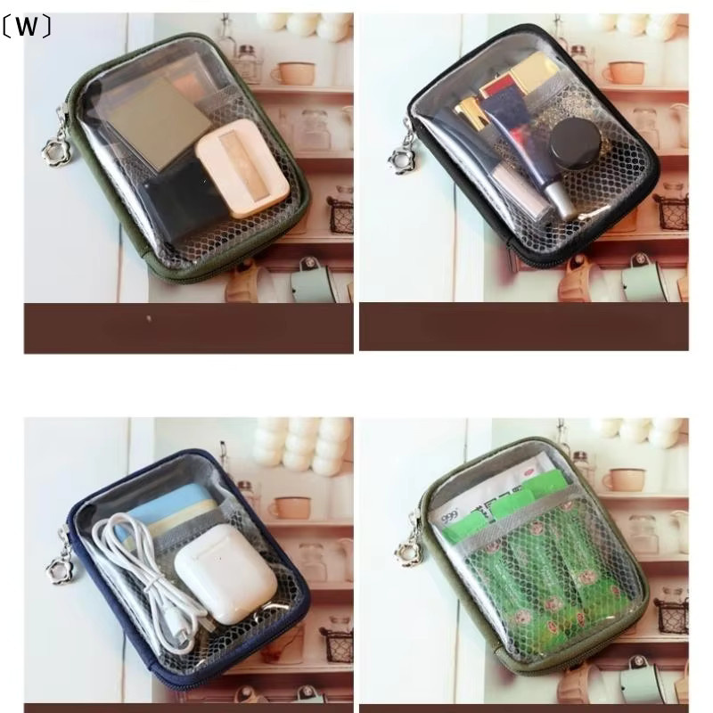 Multifunktionale Kopfhörer-Datenkabel-Aufbewahrungstasche aus transparentem PVC mit harter Schale, wasserdicht und großkapazitiver Organizer in Blau - Bild 3