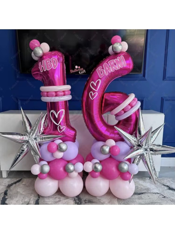 81-teiliges Ballonset in Rosenrot für deine Geburtstagsparty mit Folienballons und Blumen-Dekoration - Bild 5