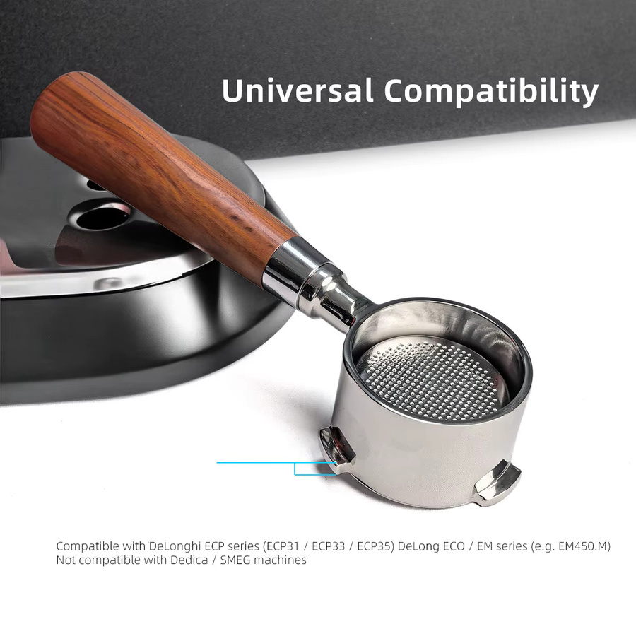 3Ears Bodenloser Kaffee-Siebträger mit Holzgriff in Braun, kompatibel mit Delonghi ECP Serie ECO / EM Serie, 51mm - Bild 2