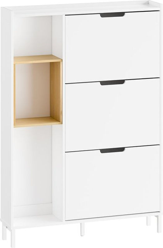 SoBuy Schuhschrank mit 3 Drehtüren in Weiß und Bambusoptik, B: 90 cm, T: 19 cm, H: 129,5 cm - Bild 1
