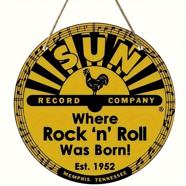 Sun Record Company Rundes Holzschild Birthplace of Rock 'n' Roll in Gelb, Durchmesser: 20 cm - Bild 1