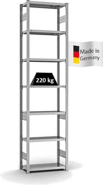 PROREGAL Fachbodenregal Stecksystem T-Profil Medium-Duty Grundregal, Farbe: Silber, H x B x T: 300 x 75 x 30 cm, 7 Ebenen, Fachlast 220 kg, verzinkt - Bild 1