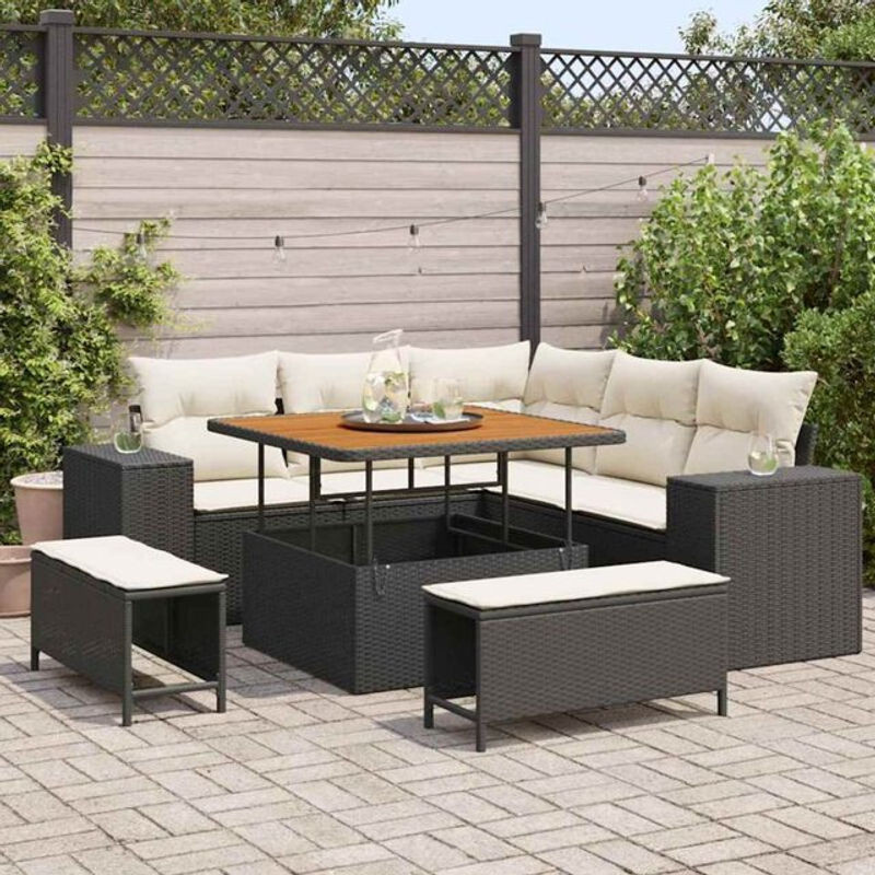 Vidaxl Polyrattan Garten-Sofa-Set mit 8 Teilen in Schwarz und Creme, modernes modulares Loungemöbel-Set mit Fußhocker, B/T/H: 100 x 100 x 71 cm - Bild 1
