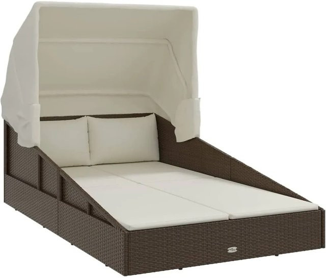 vidaXL Sonnenliege aus PE-Rattan mit Faltdach in Braun, B/T/H: 200 x 114 x 128 cm - Bild 1