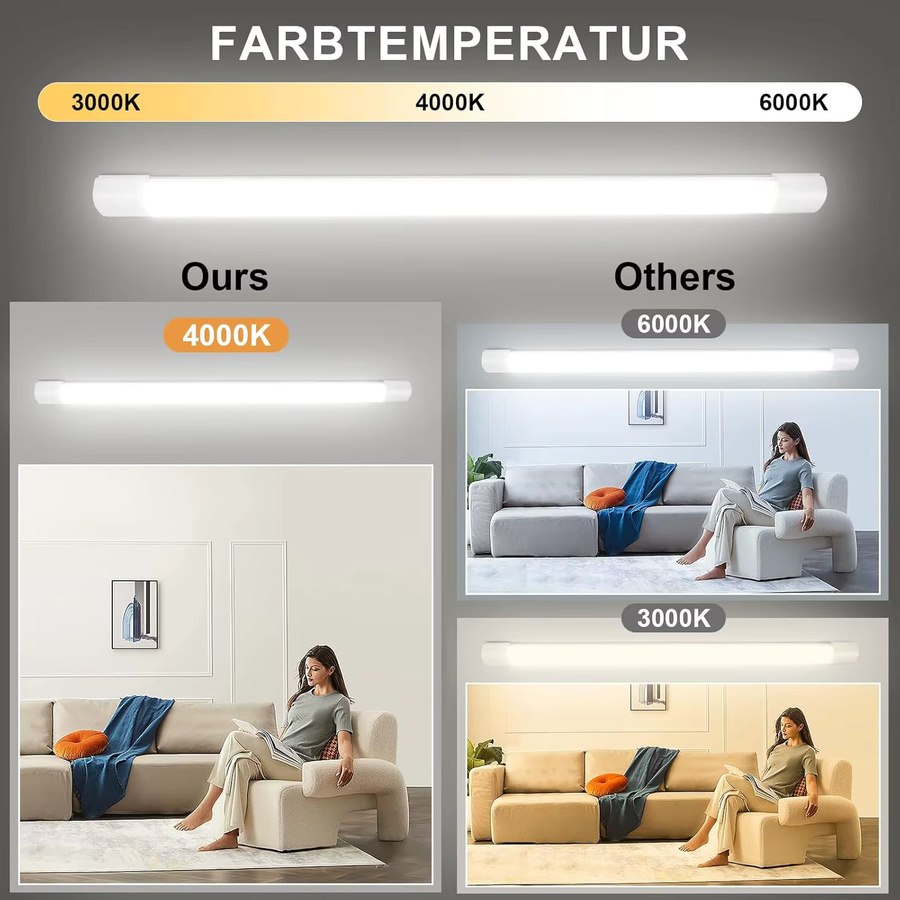 Oraymin LED-Leuchtstoffröhre Wet Room, 45 W, 4950 lm, IP66 wasserdicht, Neutralweiß 4000 K, Länge: 150 cm - Bild 2