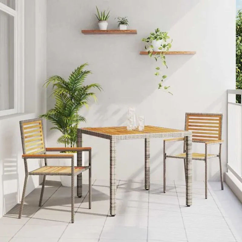 Vidaxl Garten Essgruppe aus Poly-Rattan in Grau, 3-teilig, B/T/H: 90 x 90 x 75 cm - Bild 1