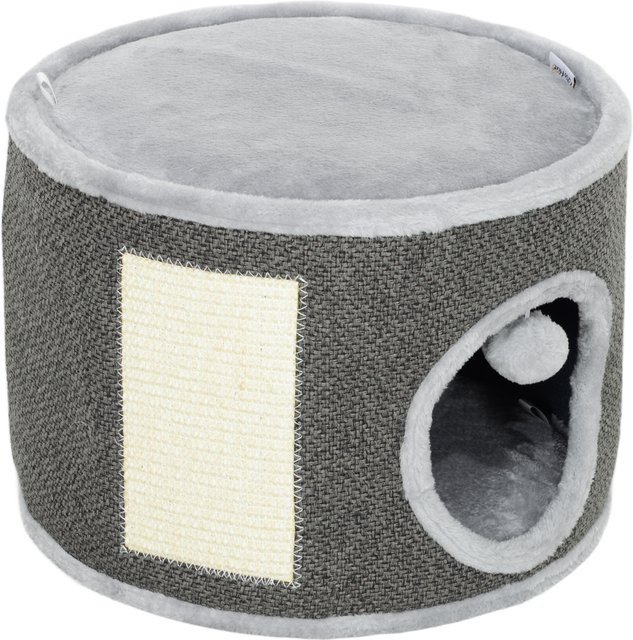 PawHut Kratztonne aus Sisal mit Höhle und integriertem Spielzeug, Dunkelgrau, Höhe: 30 cm - Bild 1