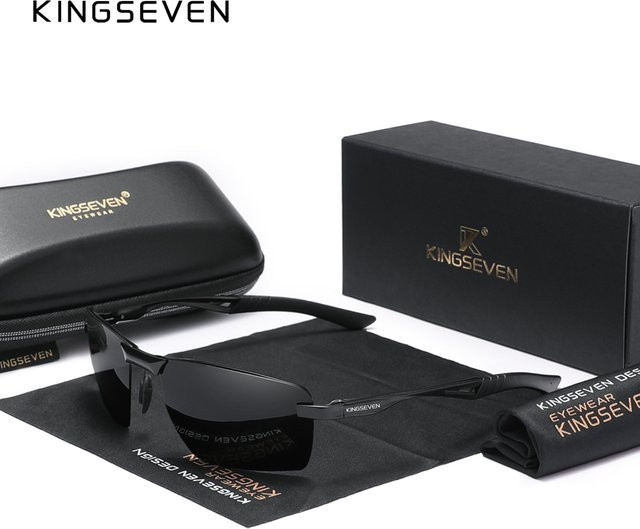 KINGSEVEN Sonnenbrille, Herren, randlos, rechteckig, schwarz, polarisiert - Bild 1