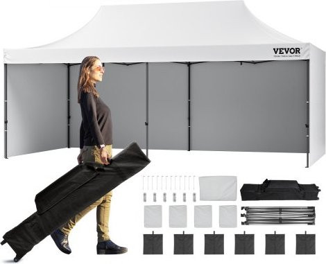 VEVOR Pop Up Partyzelt mit Seitenwänden und Aufbewahrungstasche, Gartenzelt für 12-16 Personen, Farbe: Weiß, B/T/H: 305 x 610 x 250 cm (ca.) - Bild 1