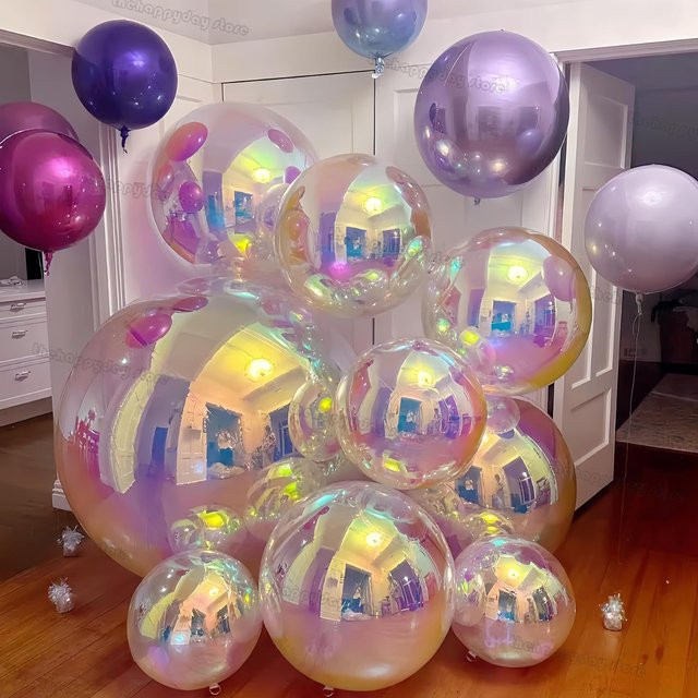 Schillernde 4D Runde Folienballons in Holographisch Multicolour für Meerjungfrau Geburtstag und Hochzeit Dekor - Bild 1