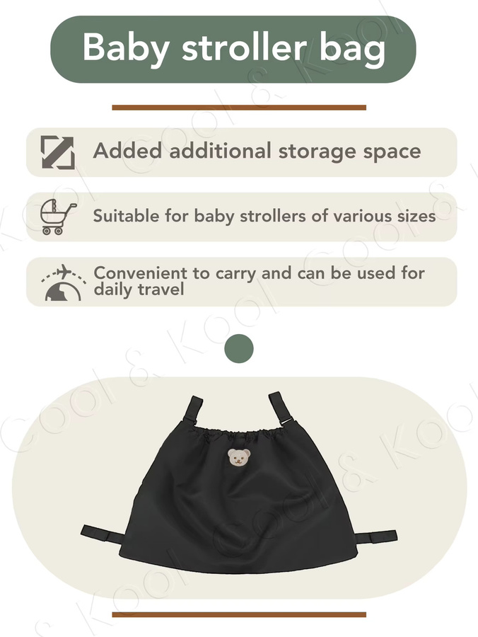 momo&dudu Kinderwagen-Organizer-Tasche mit Clip für Windeln und Babyzubehör in Beige oder Schwarz - Bild 3