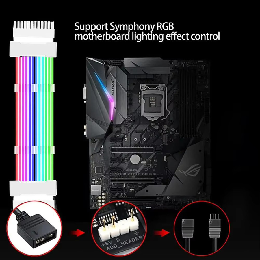 ARGB PSU Netzteil Verlängerungskabel RGB Flow für ATX 24Pin Motherboard und PCIE GPU 8-Pin 6+2Pin in Weiß und Multicolour - Bild 2
