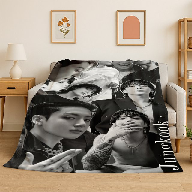 Potdemiel Kpop B-BTS Jeon Jung Kook JK Flanell-Überwurfdecke, weich und warm, Mehrfarbig - Bild 1