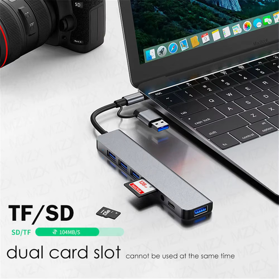 MZX 8-in-1 USB A C Hub Dockingstation Multi-Adapter mit SD TF Kartenleser und Audio Anschluss für Laptop und PC - Bild 4