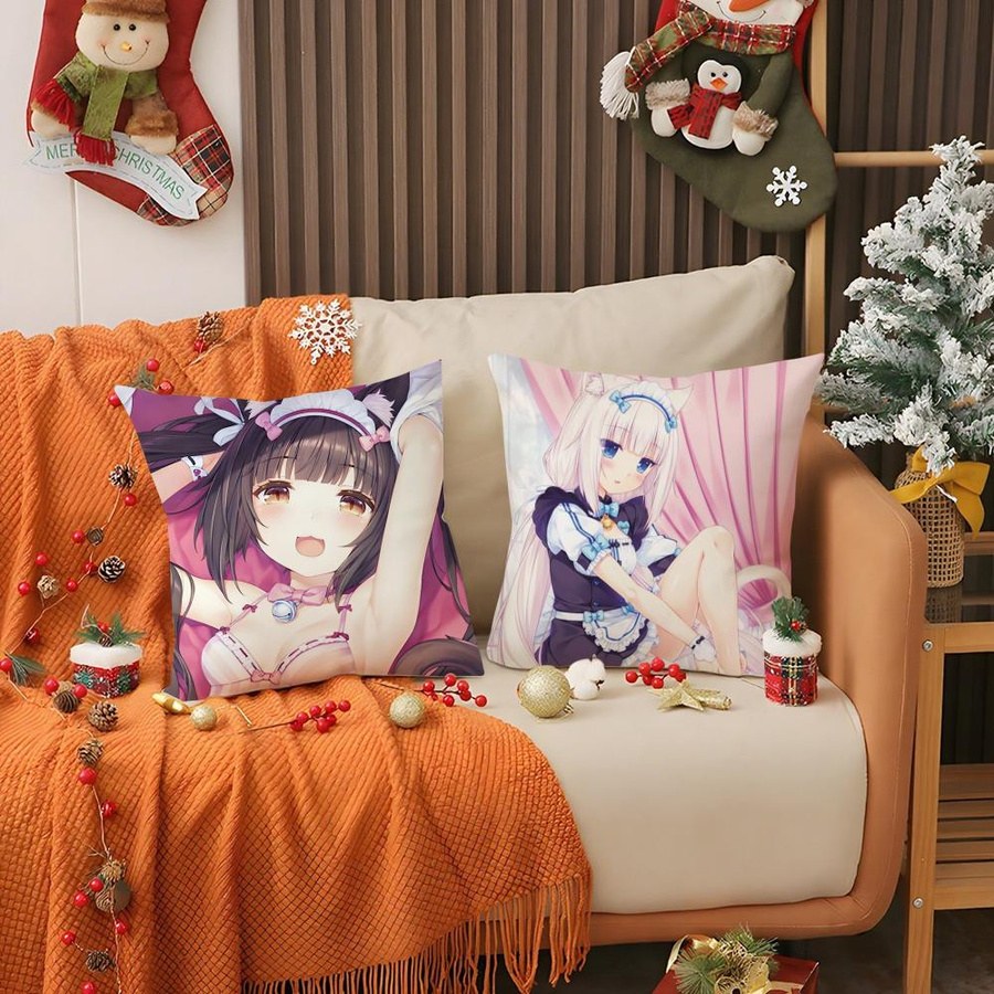 Chocola Nekopara Anime Kissenbezug doppelseitig aus Peach Skin für Sofa und Schlafzimmer B/B: 18 x 18 cm - Bild 1