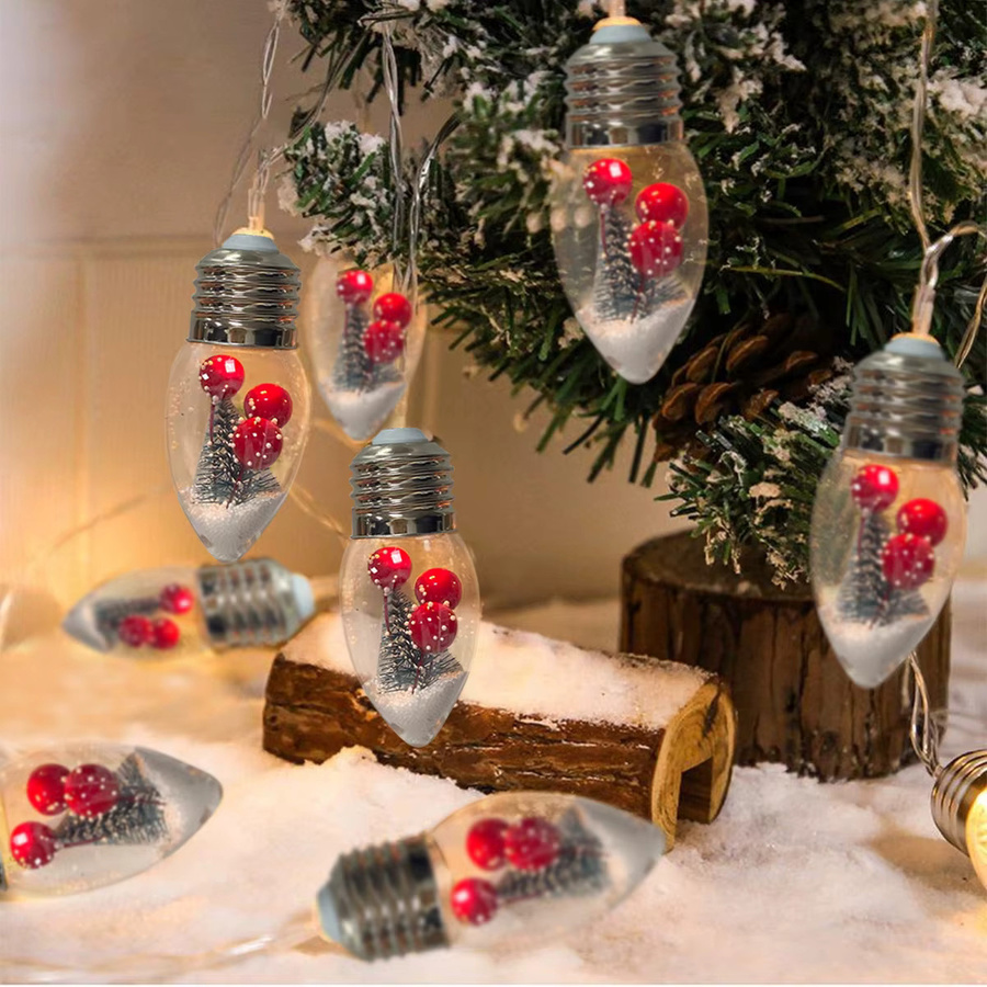 Peach Forest Weihnachtliche Schnee Globus Lichterkette mit transparenten Glaskugeln und LEDs für Innen- und Außendekoration - Bild 3