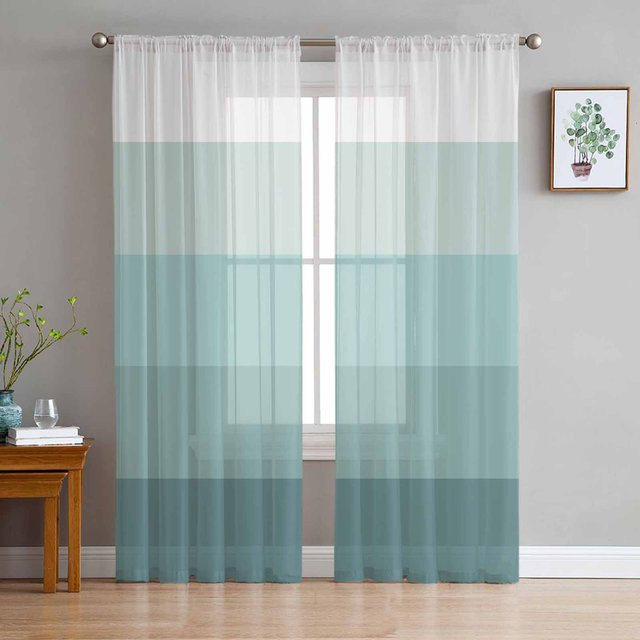 Super Six Transparentes Tüllvorhang mit Streifen in Grün und Hellblau, B: 135 cm, H: 114 cm - Bild 1