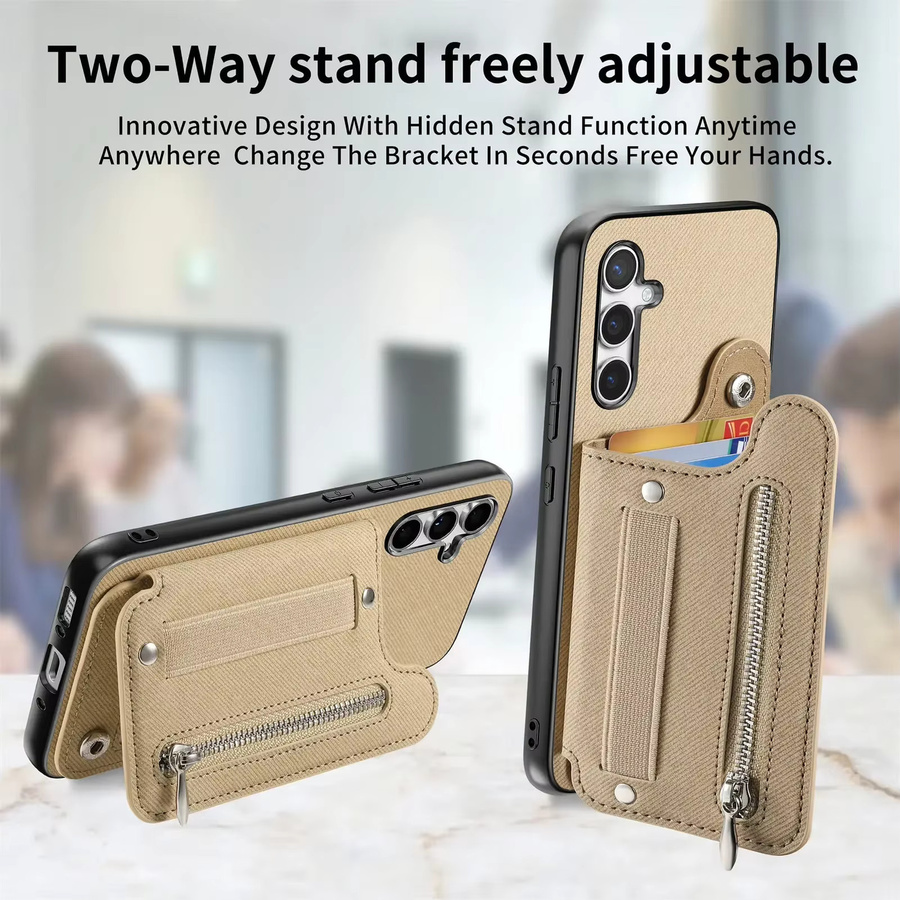 Brieftaschen-Handyhülle mit Kartenhalter für Samsung Galaxy S25 S24 FE S26 S23 Ultra S22 Plus A37 A57 A17 A07 A56 A55 A36 Cover in Grau und Beige - Bild 3