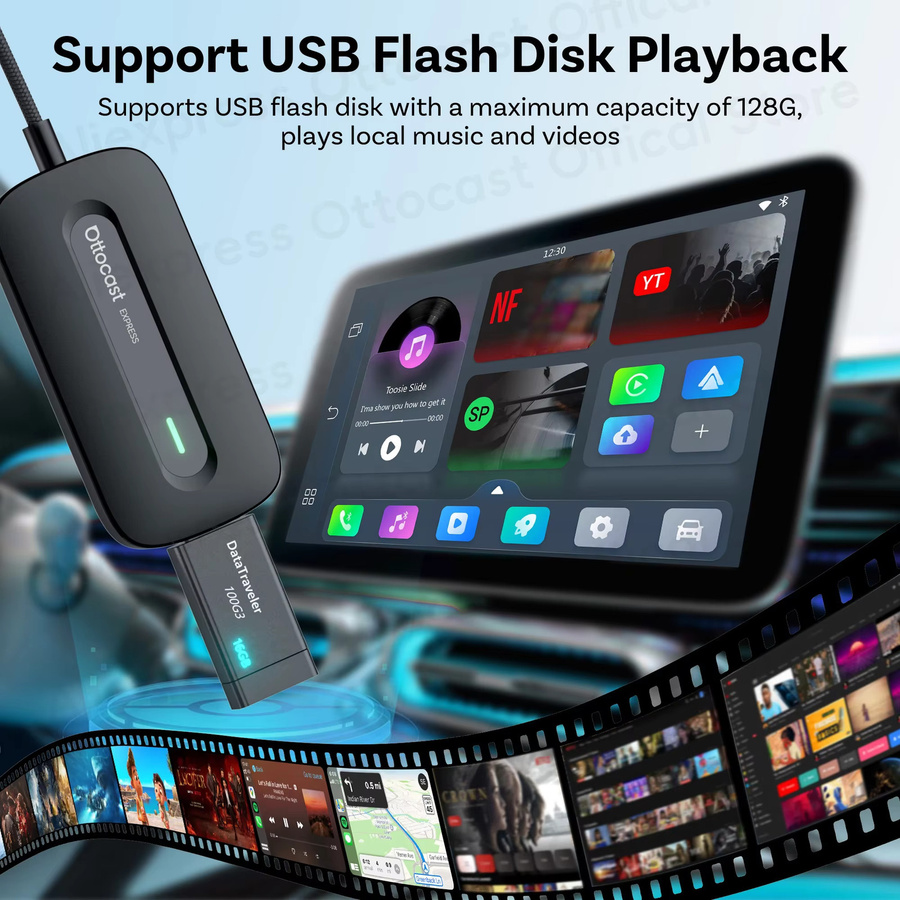 OTTOCAST Play2Video Express Wireless CarPlay und Android Auto Adapter für YouTube und Netflix in Schwarz - Bild 4