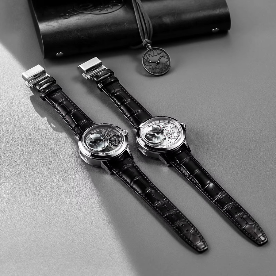 OBLVLO Automatikuhr, Skelett, Edelstahl, Kalbslederarmband, 45 mm, Herren - Bild 5