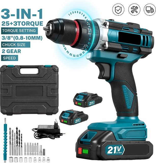 Makita 3-in-1 Elektrischer Schlagbohrer mit 25+3 Drehmoment, Kabelloser Handbohrer für Holzbearbeitung, Kompatibel mit Makita LXT 18V Akku - Bild 1