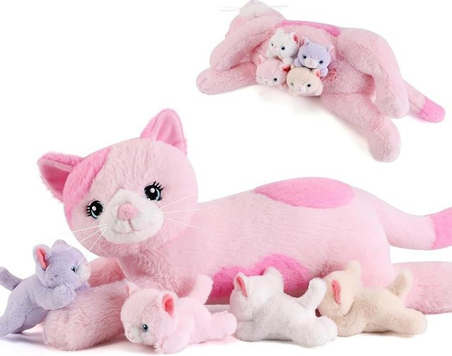 Wucifang Bags Katzen-Plüschtiere, Rosa / Weiß, 5-teiliges Set, ab 3 Jahre - Bild 1
