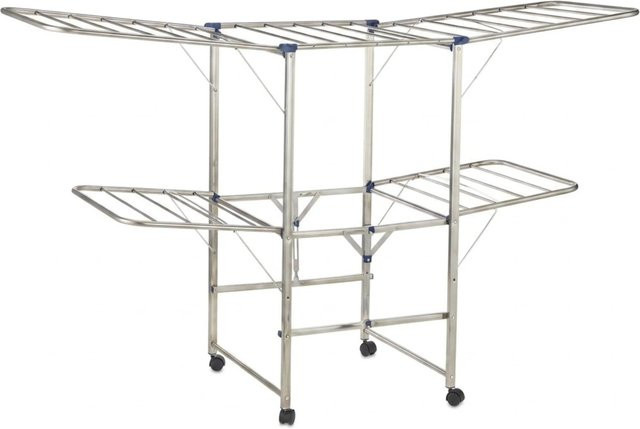 Relaxdays Wäscheständer XXL aus Edelstahl in Silber, rollbar und platzsparend, B/T/H: 111 x 53 x 185,5 cm - Bild 1