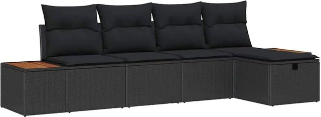 vidaXL Garten-Sofa-Set in L-Form aus Poly Rattan und Stahl, 5-teilig mit Kissen, Schwarz - Bild 1