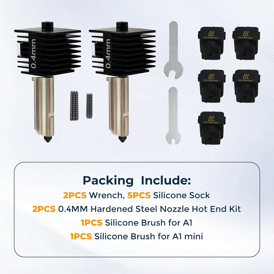 2-teiliges Bambu Lab A1/A1 Mini Hotend-Kit mit gehärteten Stahl-Düsen, Silikonsocke und Bürste in Schwarz - Bild 5
