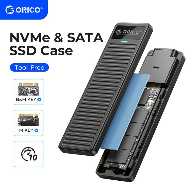 ORICO M.2 NVMe SSD-Gehäuse in Schwarz mit 10 Gbit/s USB 3.2 Gen2 und USB-C Anschluss für NVMe und SATA SSDs - Bild 1
